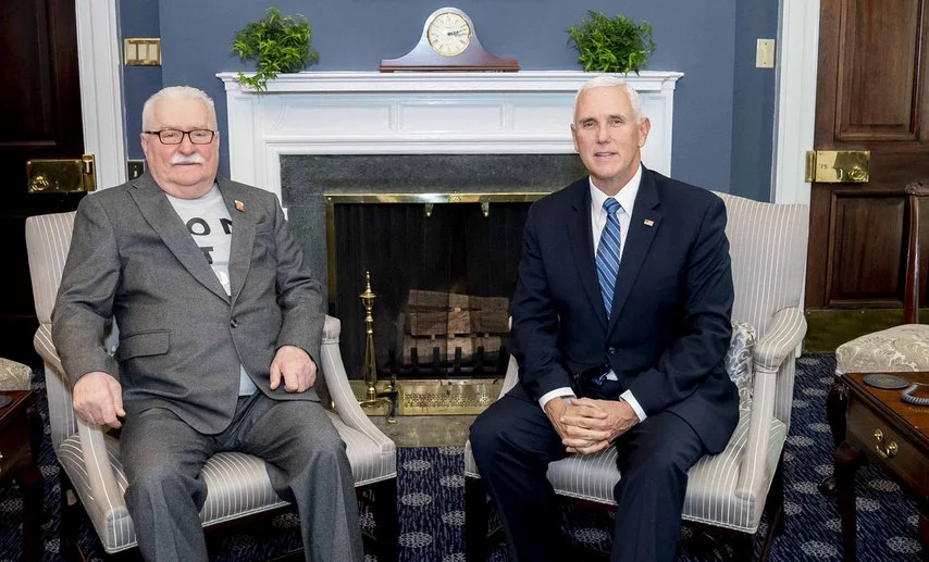 Lech Wałęsa i Mike Pence