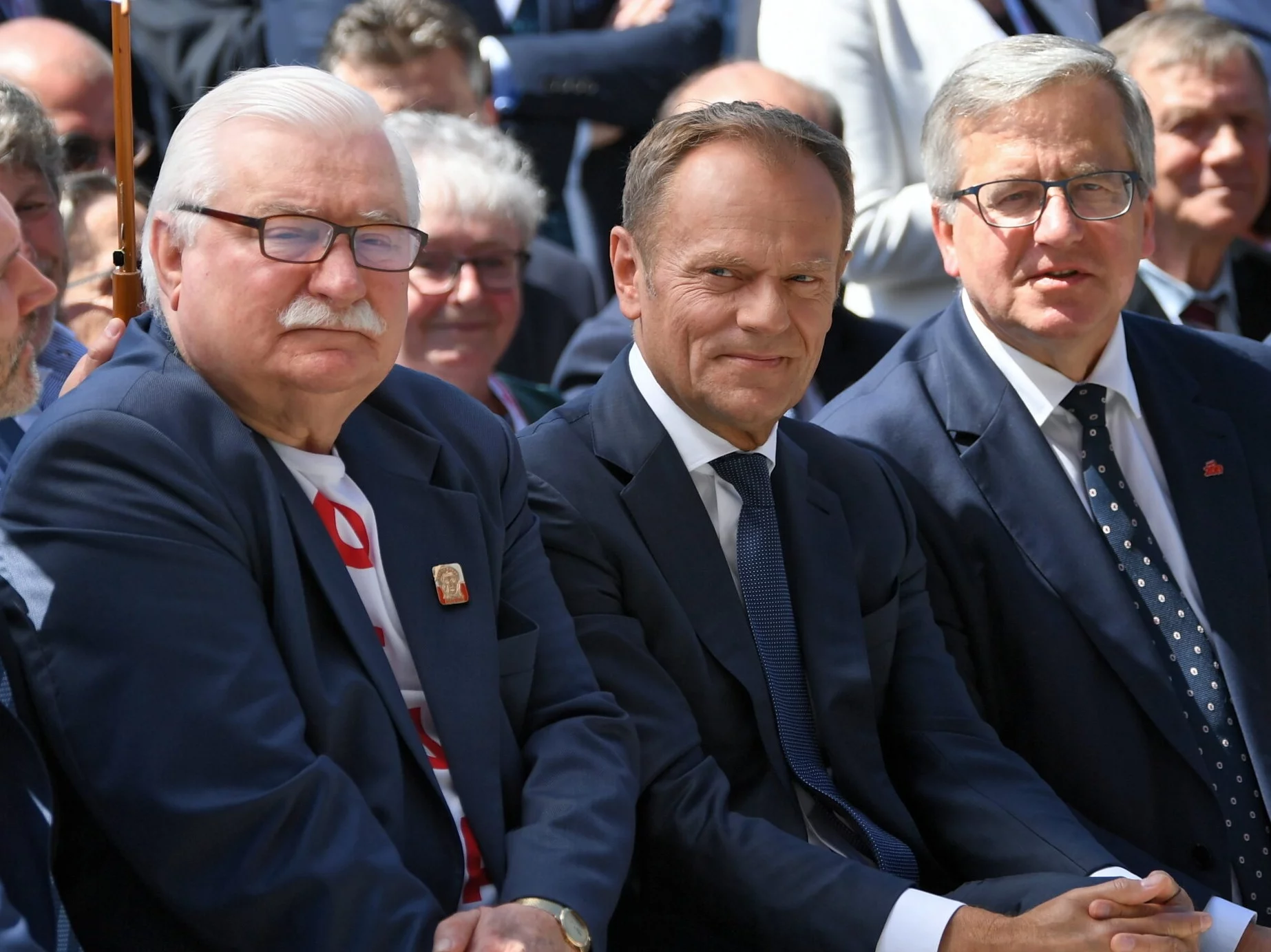 Od lewej: Lech Wałęsa, Donald Tusk i Bronisław Komorowski na uroczystościach w Gdańsku