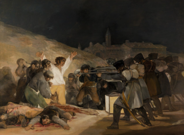 Walki na Płw. Iberyjskim w czasie wojen napoleońskich. Francuzi rozstrzeliwują powstańców, mal. Francisco Goya