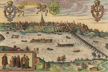 Widok Warszawy z Civitates orbis terrarum, koniec XVI wieku