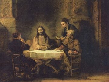 Wieczerza w Emaus, mal. Rembrandt (fragment)