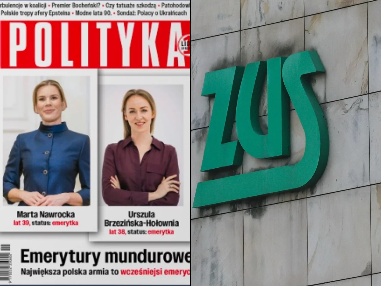 Okładka pisma "Polityka", logo ZUS