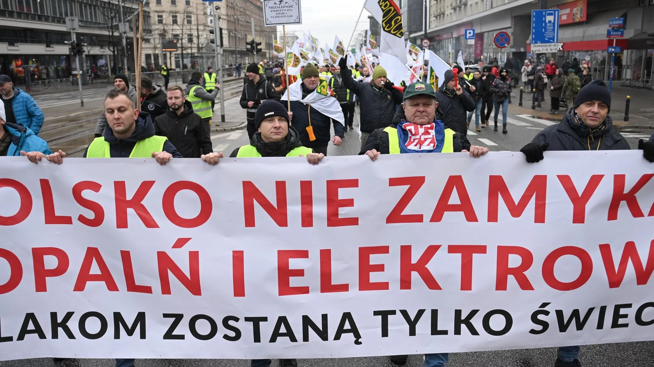 Uczestnicy protestu energetyków i górników