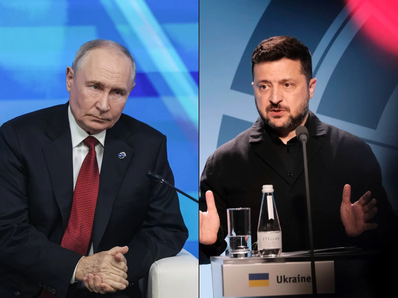 Prezydent Rosji Władimir Putin, prezydent Ukrainy Wołodymyr Zełenski