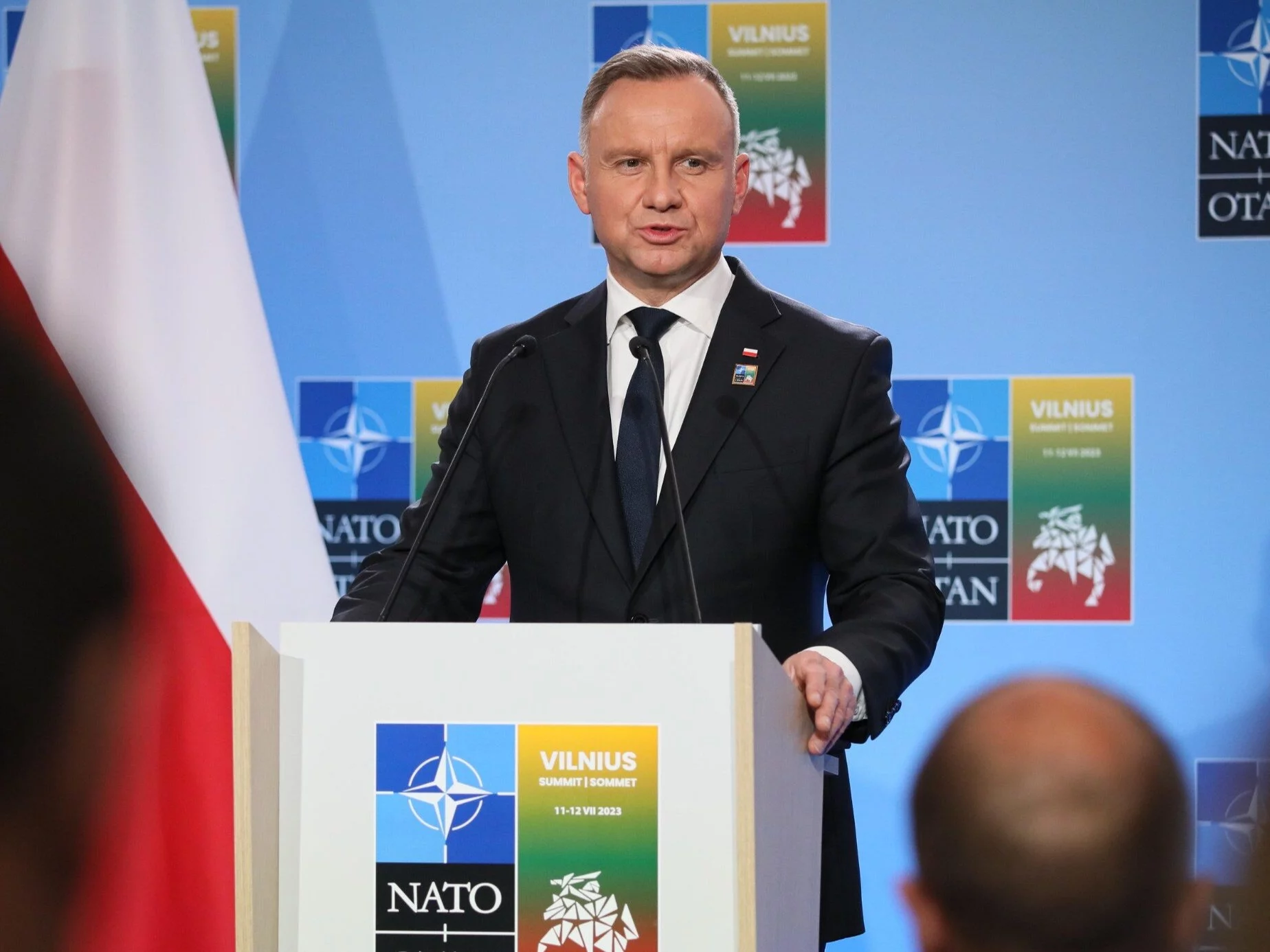 Prezydent Andrzej Duda przemawia podczas szczytu NATO w Wilnie