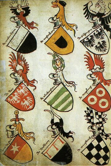 Wizerunki herbów w Hyghalmen Roll z 1485 roku