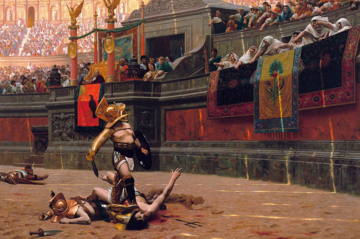 Wizja walk gladiatorów – Pollice verso (mal. Jean-Léon Gérôme, 1872)