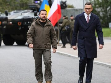 Wizyta oficjalna Prezydenta Ukrainy w Polsce. Premier Mateusz Morawiecki (P) i prezydent Ukrainy Wołodymyr Zełenski