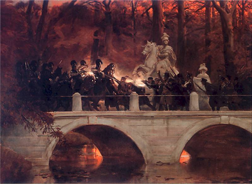 Wojciech Kossak, Starcie belwederczykow z kirasjerami rosyjskimi na moście w Łazienkach (powstanie listopadowe)