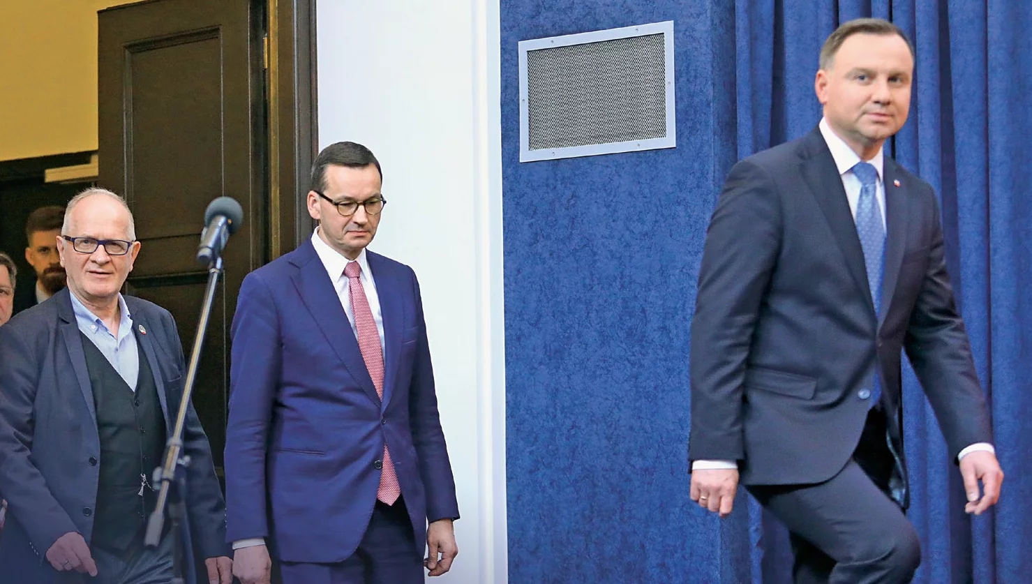 Prezydent Andrzej Duda, premier Mateusz Morawiecki i szef Rady Mediów Narodowych Krzysztof Czabański