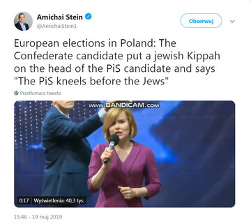 Wpis Steina, który rozpoczął dyskusję na Twitterze, dotyczył niestosowanego zachowanie Konrada Berkowicza z Konfederacji, które miało miejsce podczas debaty przedwyborczej w Kielcach.