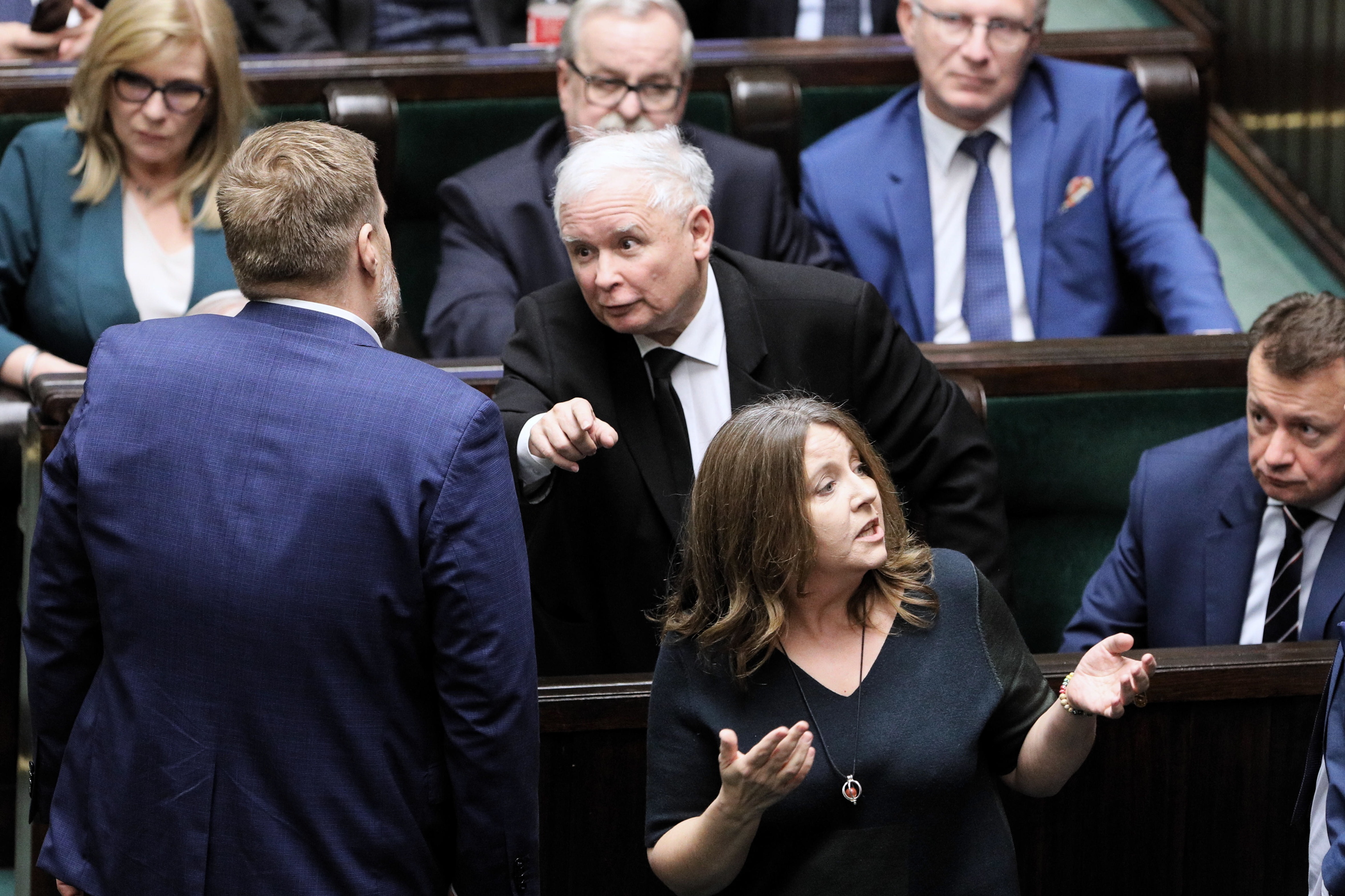 Posłanka PiS Joanna Lichocka, prezes PiS Jarosław Kaczyński, minister obrony narodowej Mariusz Błaszczak