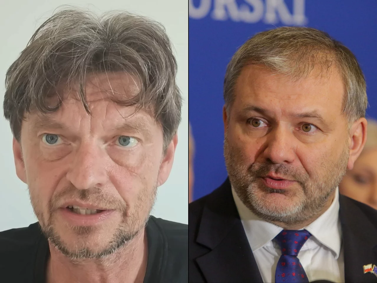 Dziennikarz Leszek Kraskowski (L) i minister sprawiedliwości Waldemar Żurek (P)