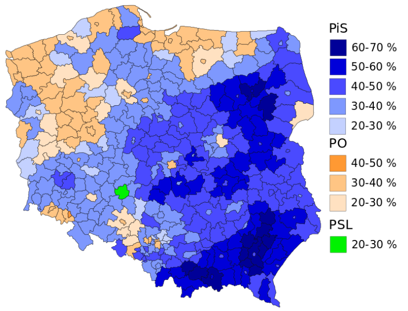 Wybory parlamentarne 2015. Wyniki w powiatach