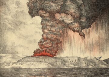 Wybuch Krakatau na litografii z 1888 roku.