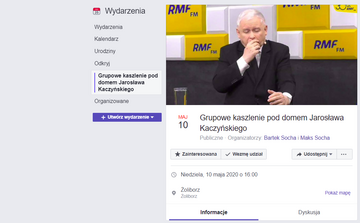 Wydarzenie na Facebooku. "Grupowe kaszlenie pod domem Jarosława Kaczyńskiego"