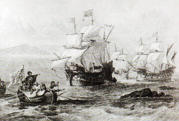 Wyprawa Magellana w czasie przeprawy przez Cieśninę Wszystkich Świętych (Cieśninę Magellana)