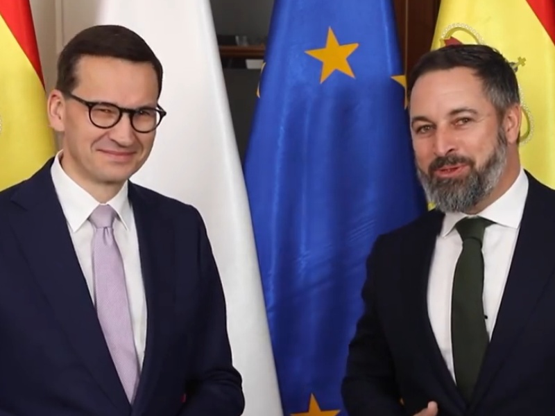 Premier Mateusz Morawiecki i lider hiszpańskiej partii Vox Santiago Abascal