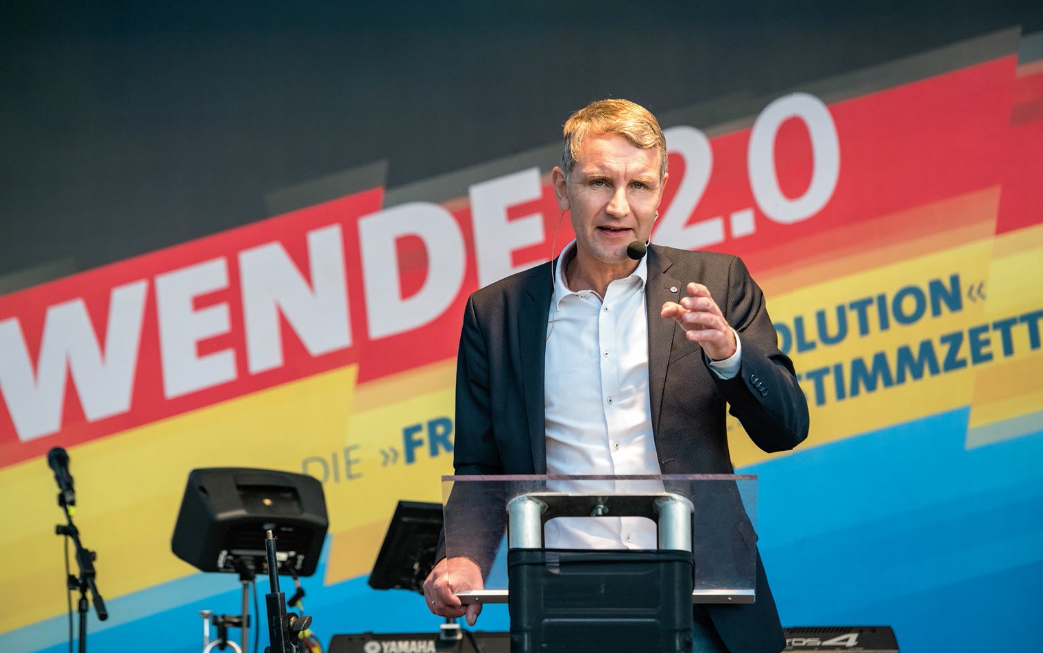 Björn Höcke, lider partii AfD, podczas kampanii przed wyborami w Turyngii, październik 2019 r.