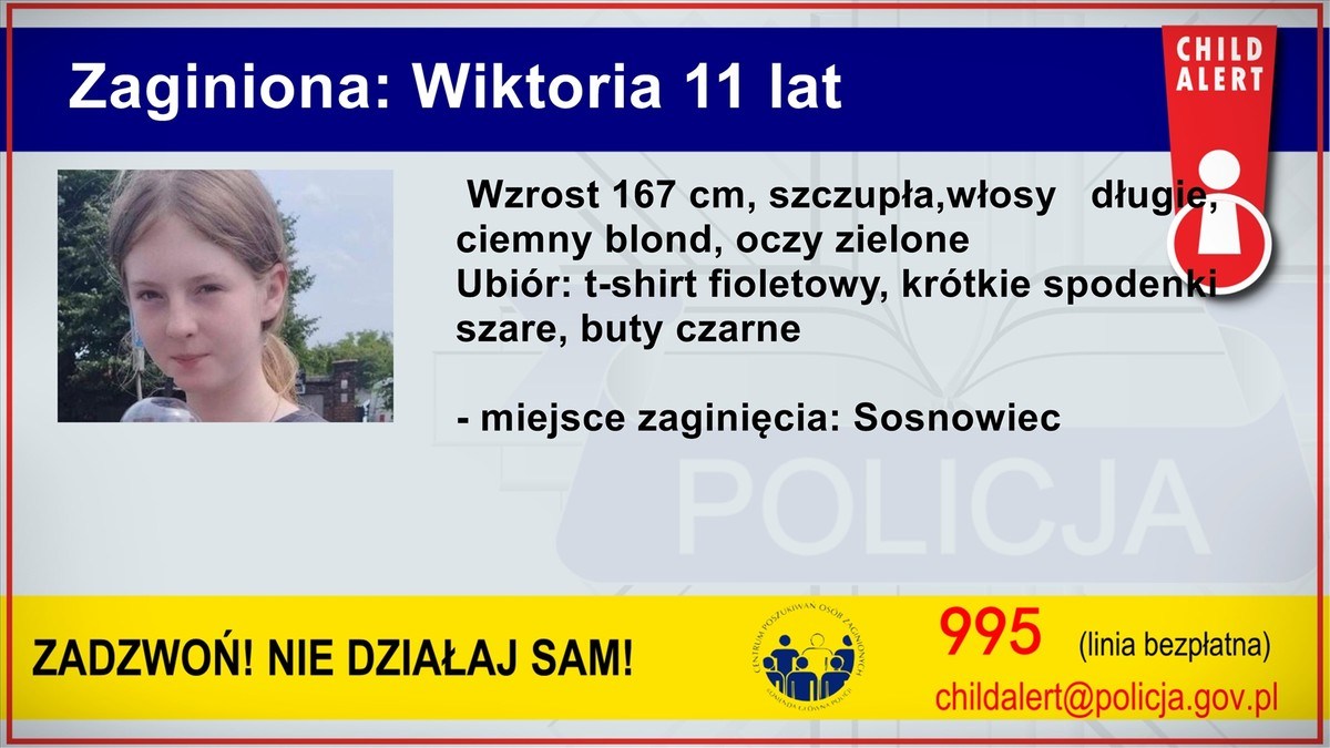 Zaginęła 11-letnia Wiktoria Kasperczyk. Policja uruchomiła Child Alert