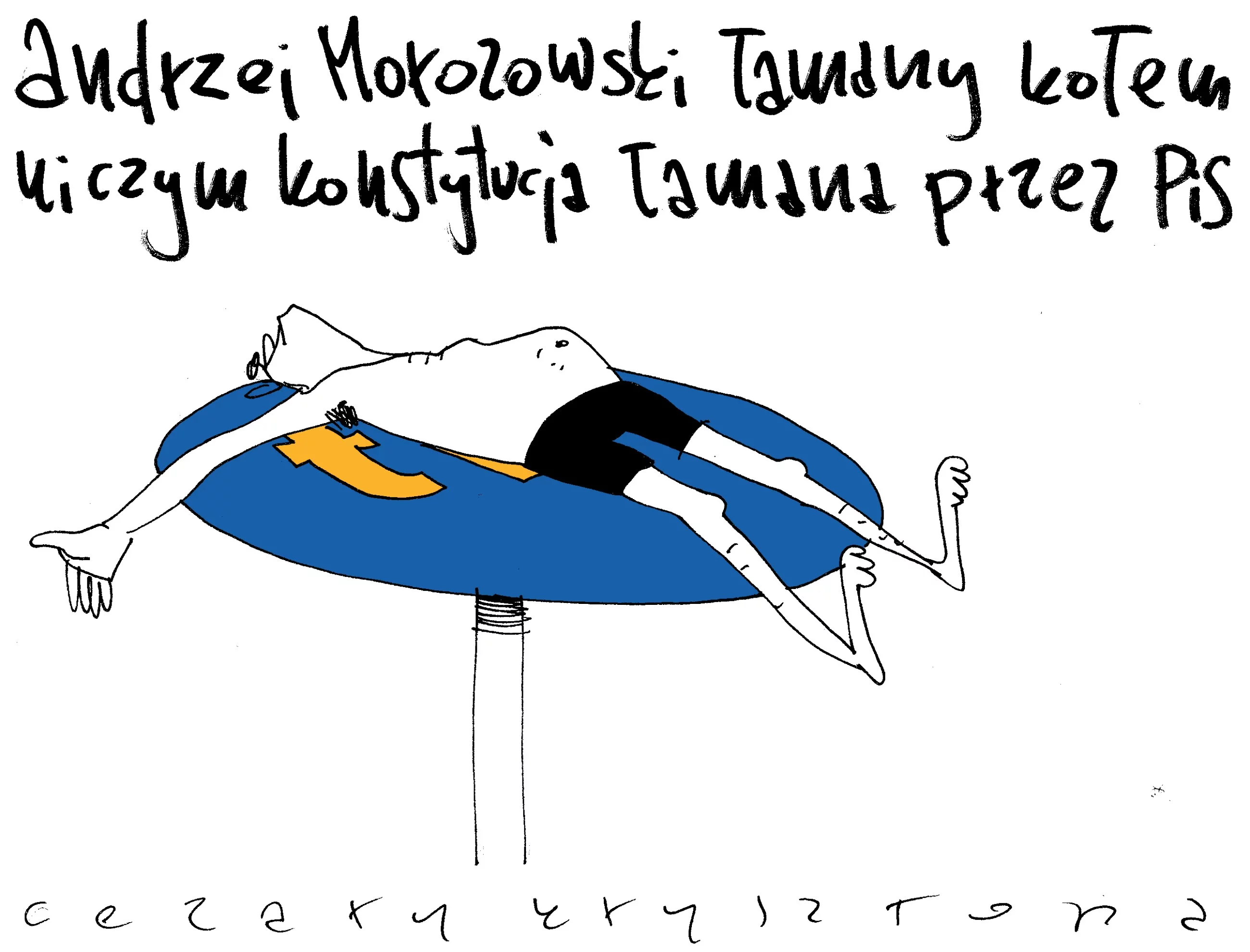 Andrzej Morozowski łamany kołem. Rysunek Cezarego Krysztopy