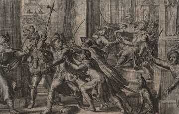 Zamach na króla Zygmunta III, rycina z dzieła Hioba Ludolfa