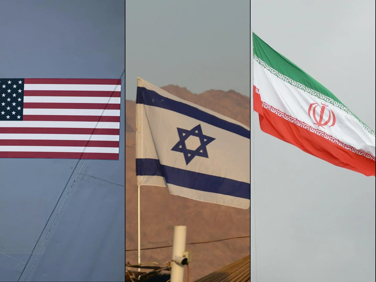 Flagi: USA, Izrael, Iran