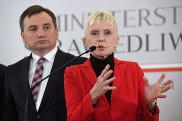 Zbigniew Ziobro i Ewa Błaszczyk na konferencji prasowej