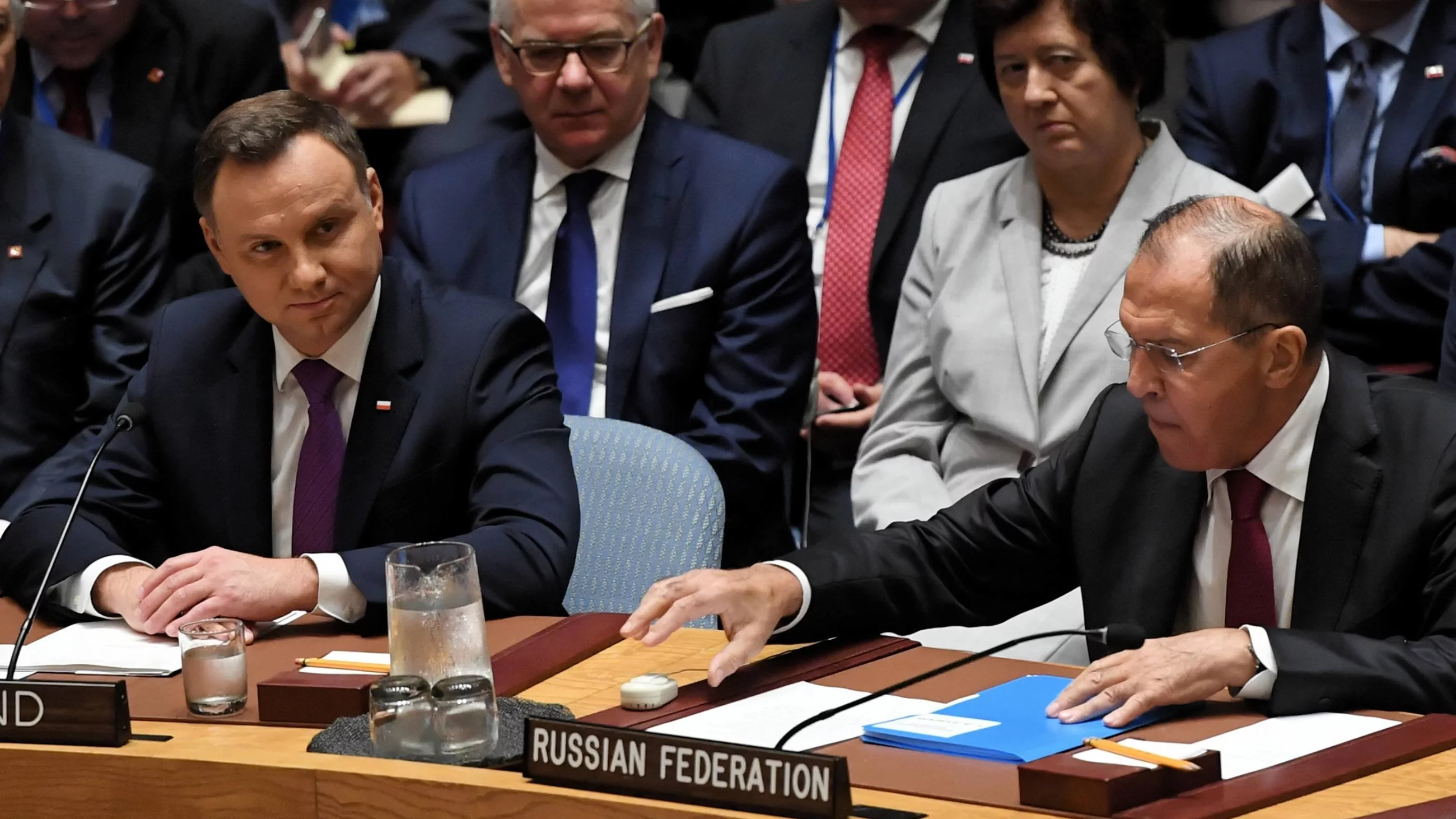 Andrzej Duda i Siergiej Ławrow na szczycie NATO w 2018 roku