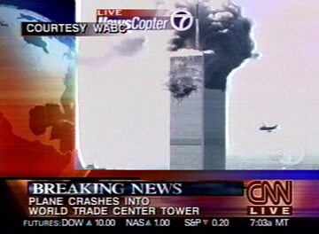 Zdjęcie telewizji CNN. 11 września 2001 rok