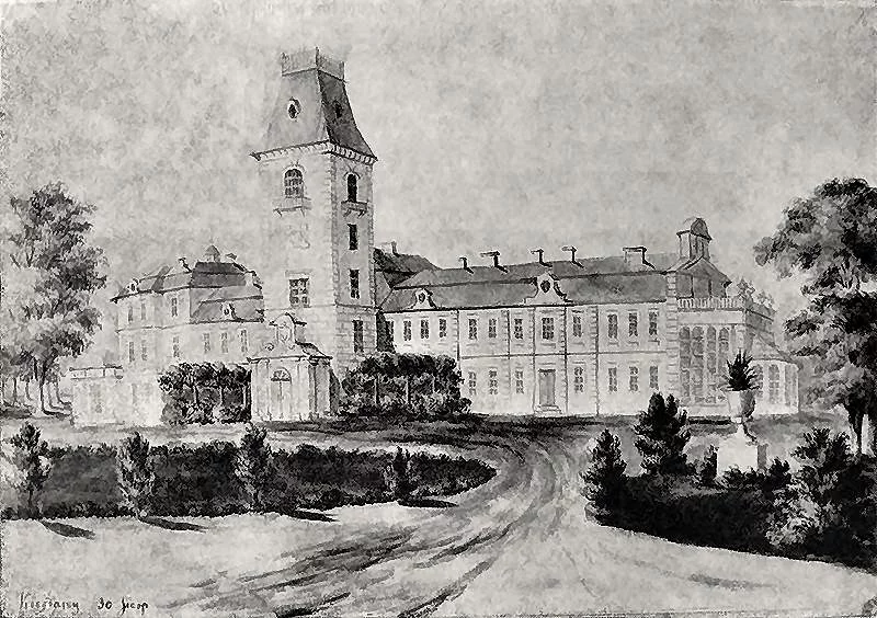 Nieistniejący pałac Radziwiłłów w Kiejdanach, wysadzony w powietrze w 1944 roku