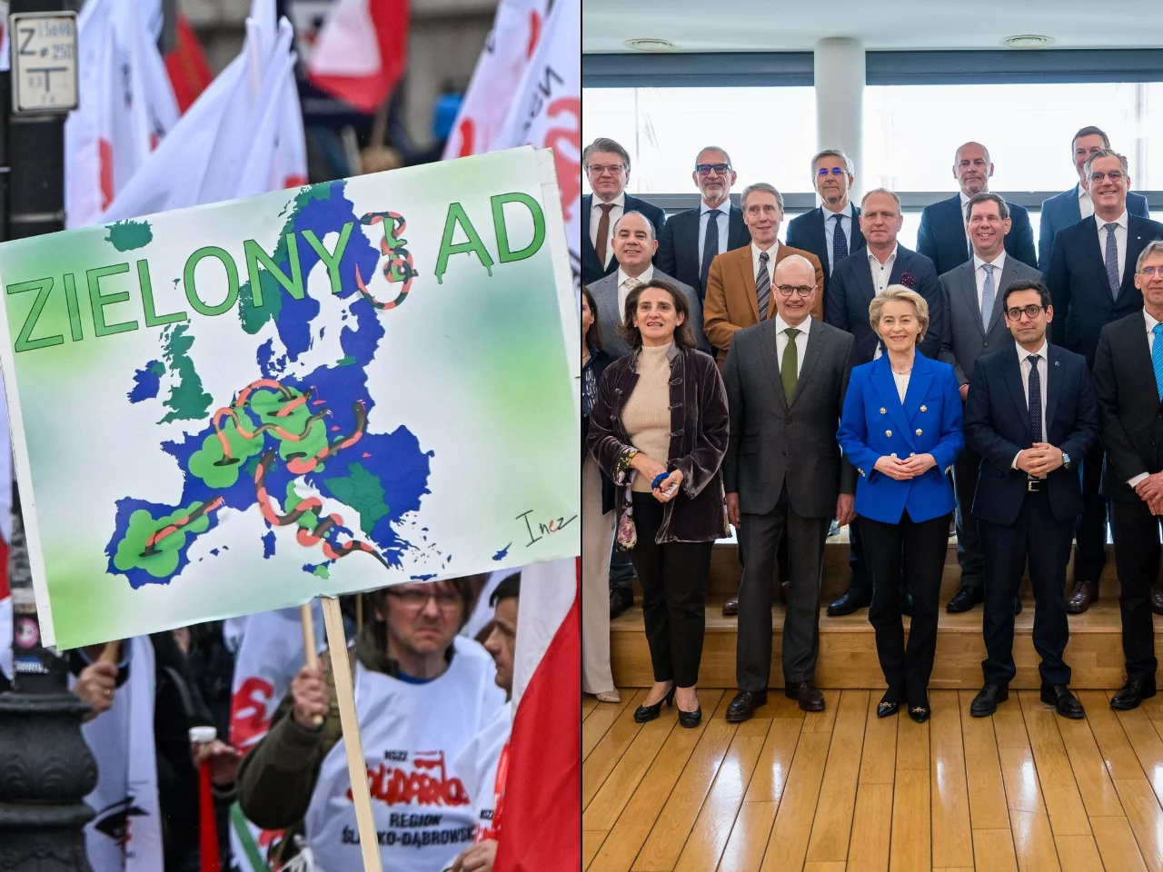 Tablica z napisem Zielony Ład / Komisja Europejska