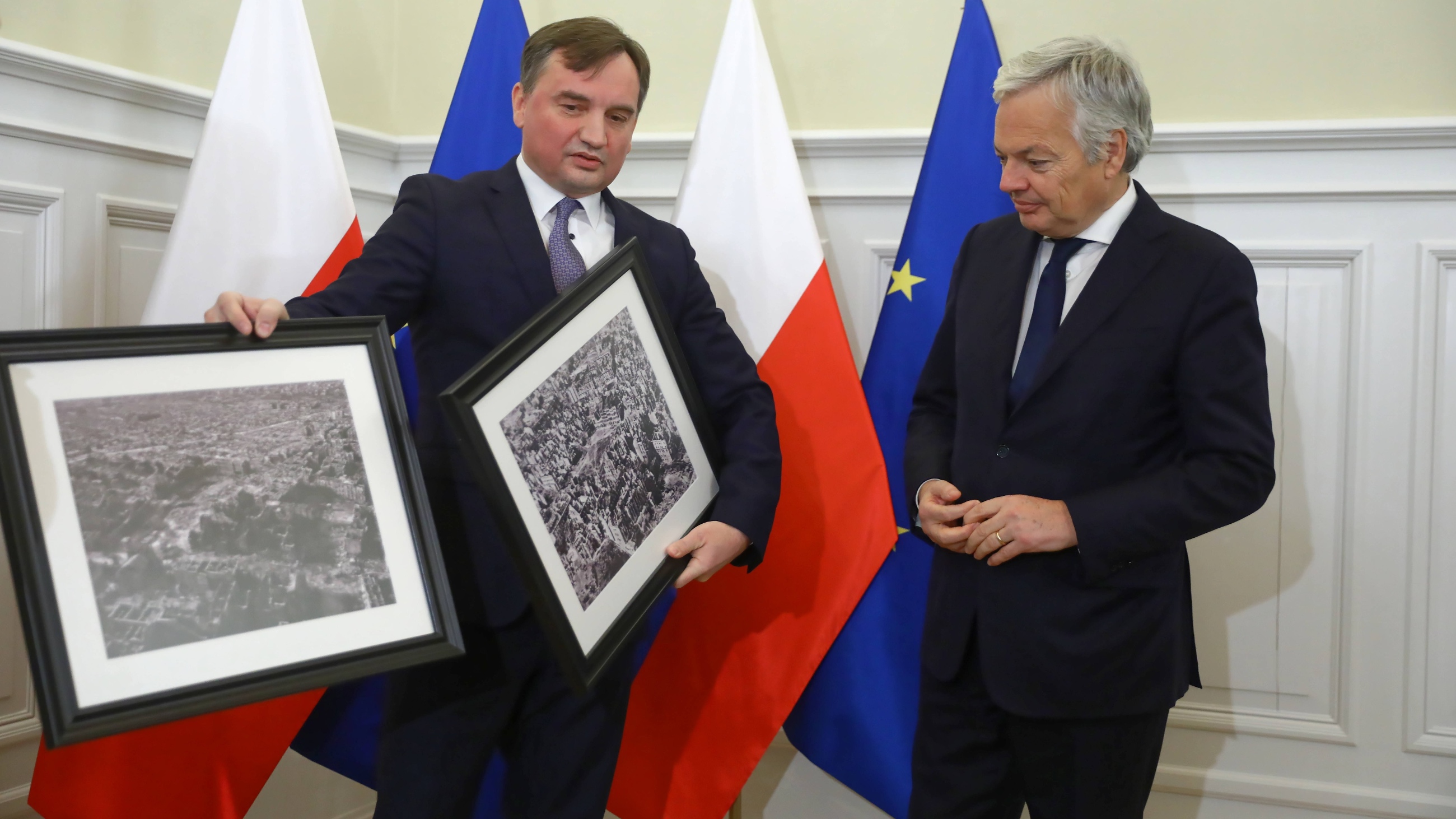 Minister sprawiedliwości Zbigniew Ziobro i komisarz UE ds. sprawiedliwości Didier Reynders.