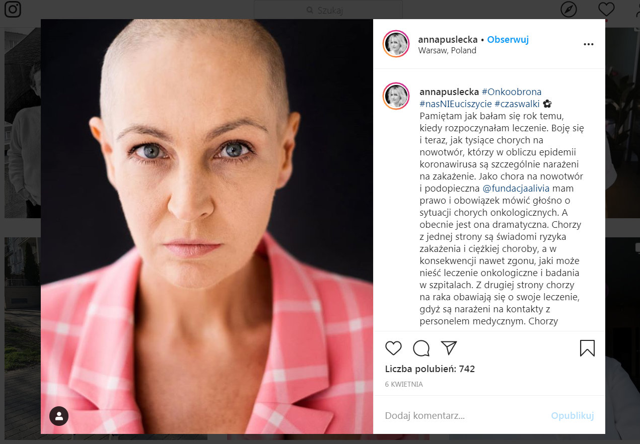 Dziennikarka i stylistka Anna Puślecka od miesięcy relacjonuje walkę z nowotworem.