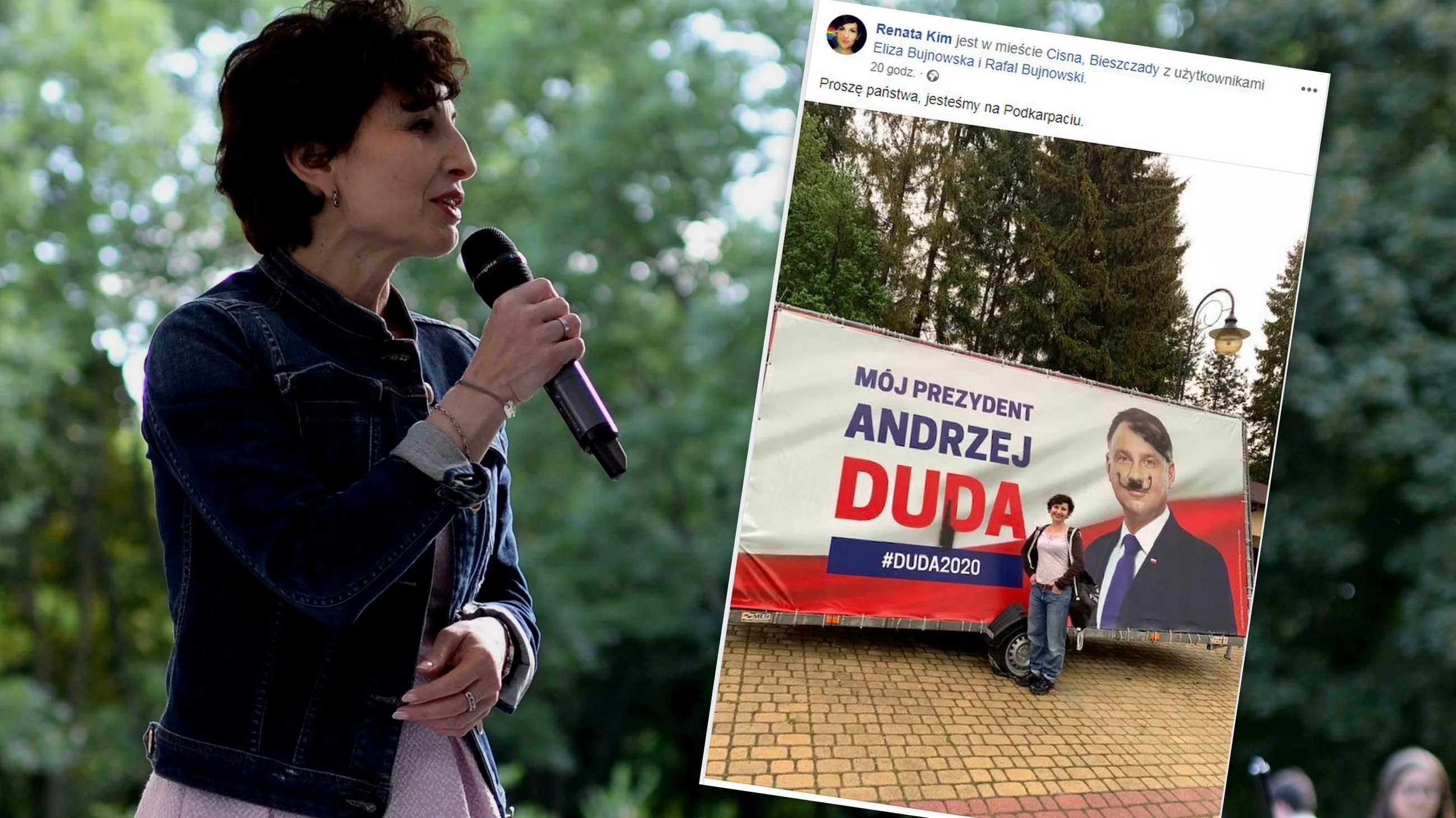 Renata Kim fotografię, na której widać zniszczony plakat prezydenta, podpisała: "Proszę Państwa, jesteśmy na Podkarpaciu”.