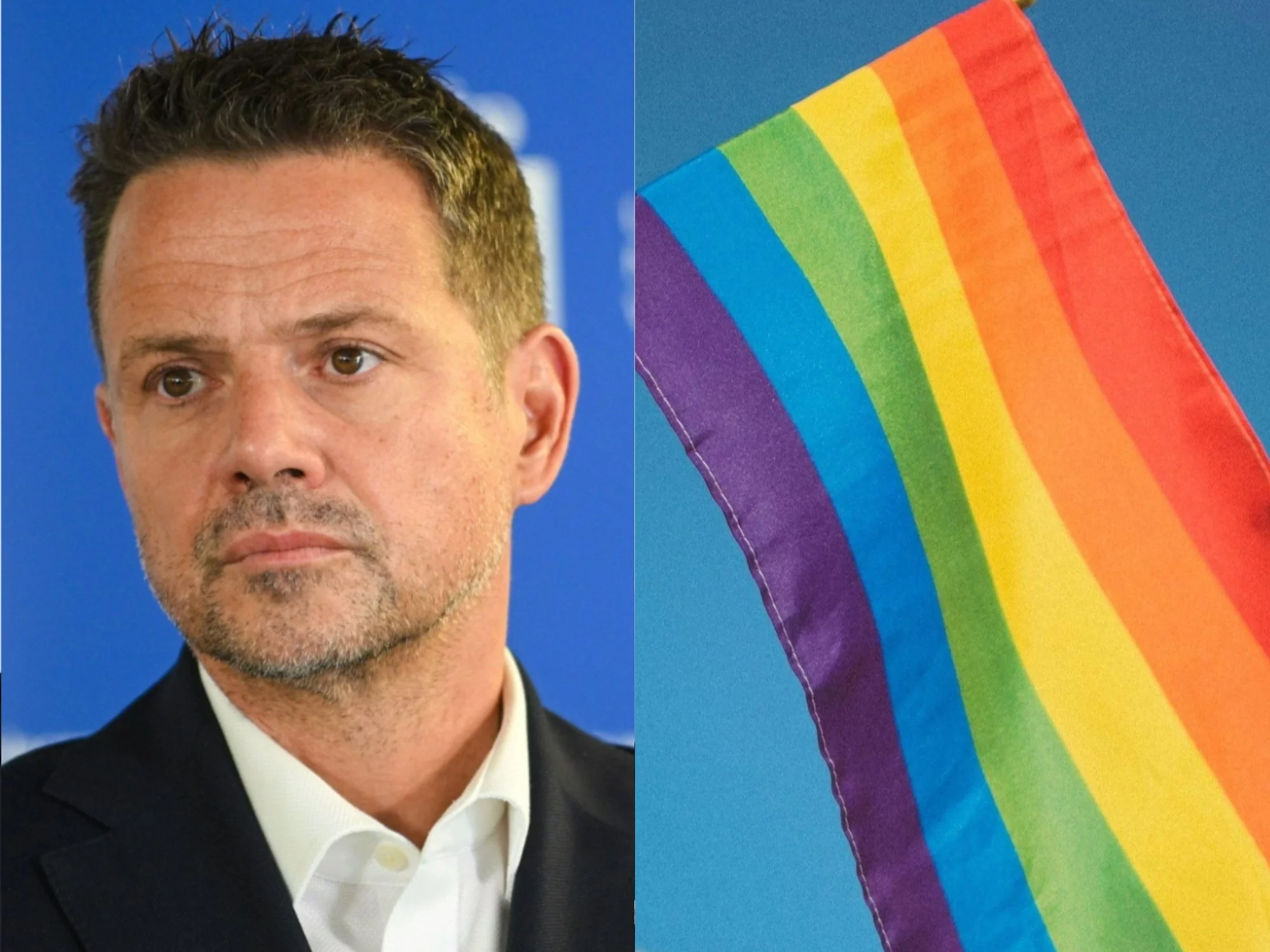 Rafał Trzaskowski i flaga LGBT