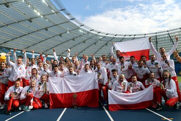 Zwycięska reprezentacja Polski podczas lekkoatletycznych drużynowych mistrzostw Europy - Superliga, na Stadionie Śląskim,