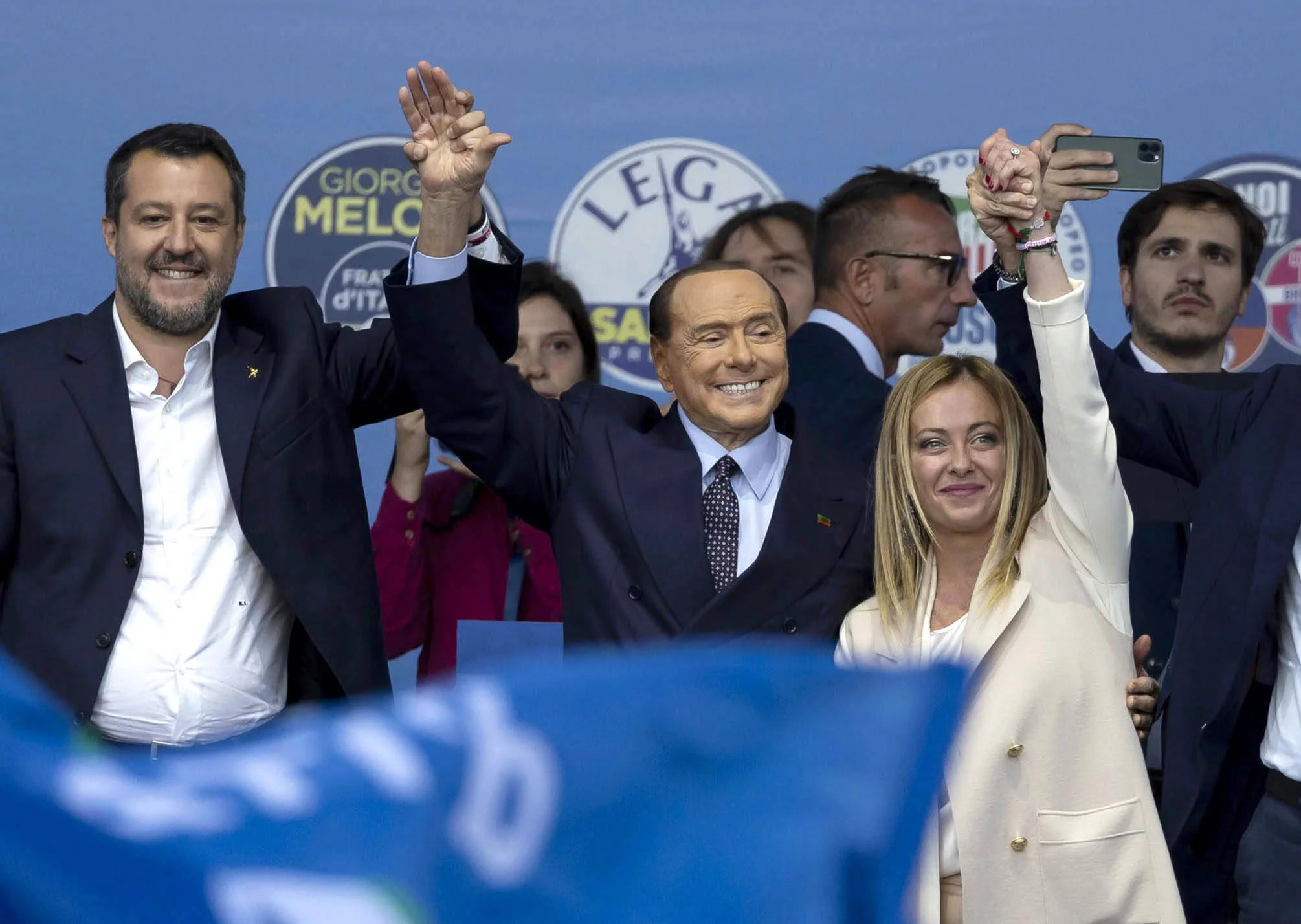 Lider Ligi Północnej Matteo Salvini, lider Forza Italia Silvio Berlusconi i liderka Braci Włochów Giorgia Meloni.